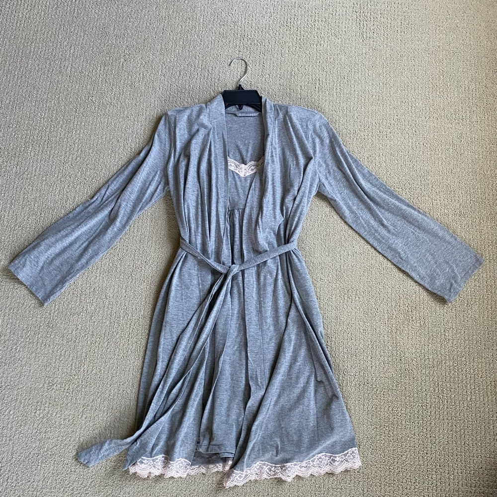 Motherhood Maternity Matching Gray Women's Lace-Trim Sleep Set